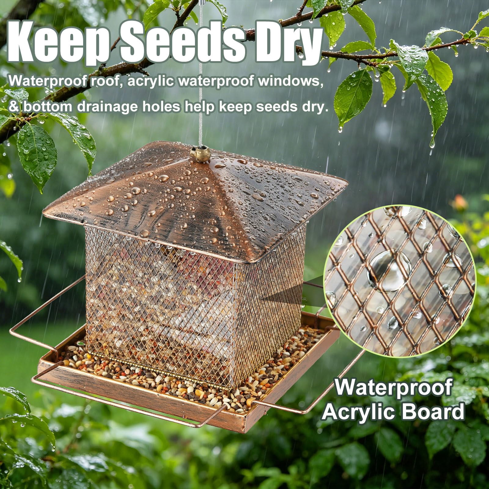 IWNTWY Metal Wild Bird Feeder,  Heavy Duty 3.5LB Capacity for Outdoor Hanging in Garden, Yard