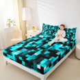 thumbnail image 4 of Manfei Pixel Grid Miners Twin Sheet Sets,Cartoon Gamepad Vindo Twin Fitted Sheet,Cyan Black Flat Sheet For Kids,Microfiber Bedroom Decor,3 Pieces, 4 of 7