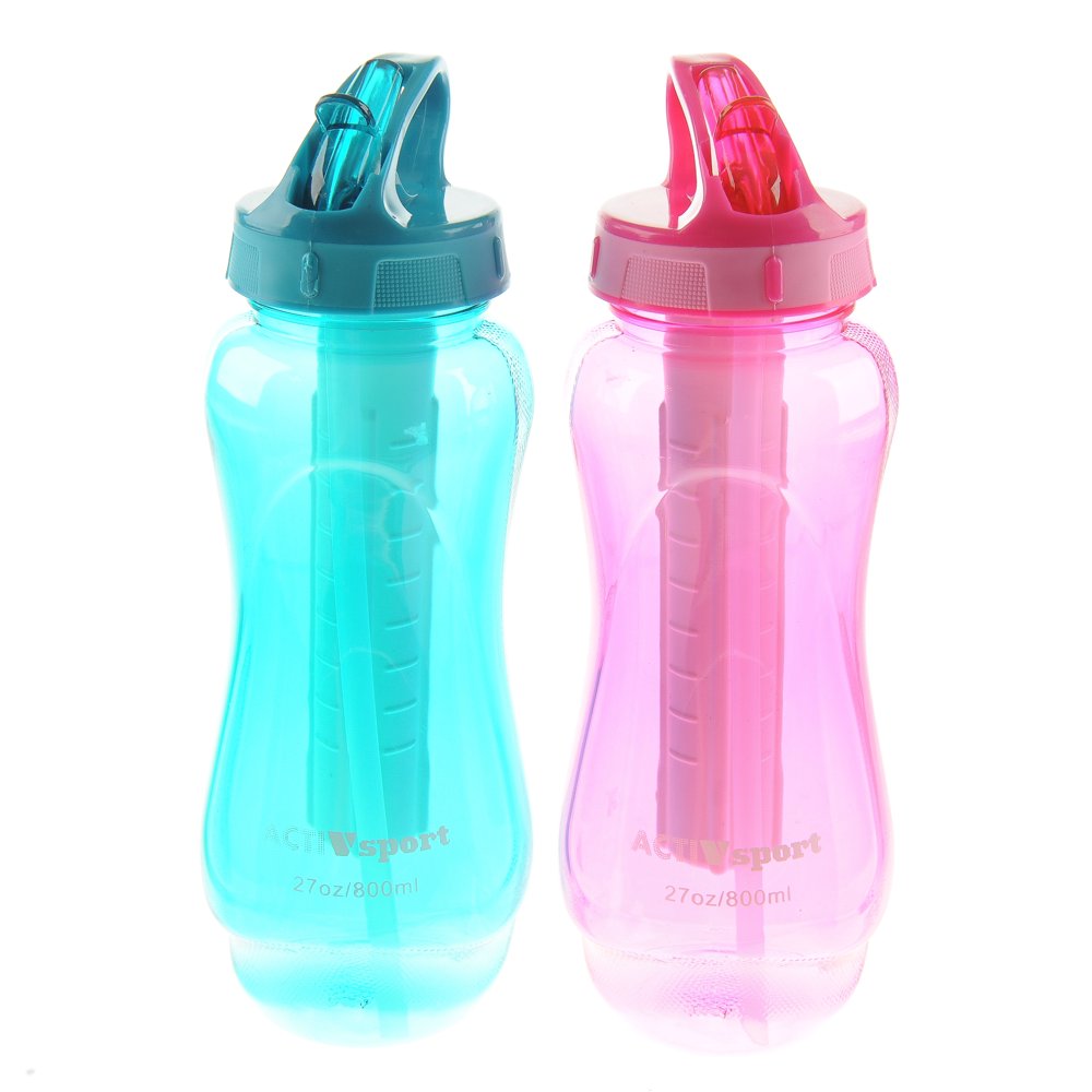 Sports Water Bottle 2Pack MultiPack Easy Flip Straw & Ice Cooler