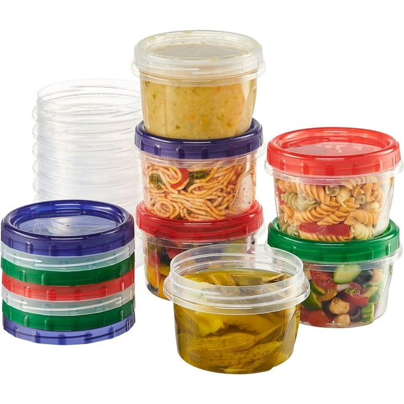 shiyou-16 ounce Plastic Food Storage Containers with colored Twist Top Lids Reusable Leak Proof Deli Containers for Freezer Storage Meal Prep (12)