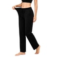 thumbnail image 4 of Nhthy Women’s Solid Color Daily Wear Trousers, Relaxed Straight Silhouette, Lightweight Breathable, Casual Loose Long Pants for Hot Weather Outdoor Activities Black L, 4 of 9