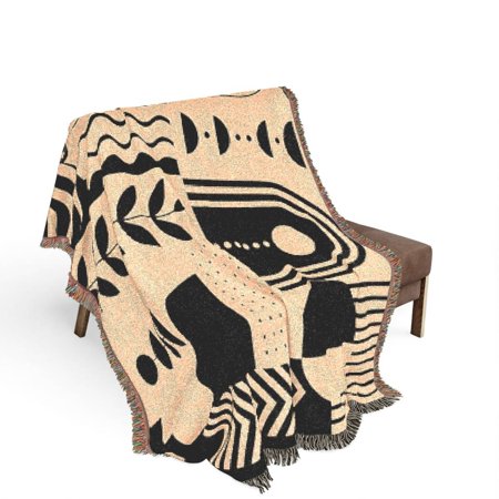 Black and Beige Abstract Geometric Woven Throw Blanket 100% Cotton Modern Boho Style for Living Room