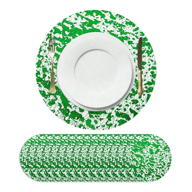 16Pcs Manteles Redondos Desechables Verdes, 13" Decoraciones de Mesa de Malla con Brillos Metálicos