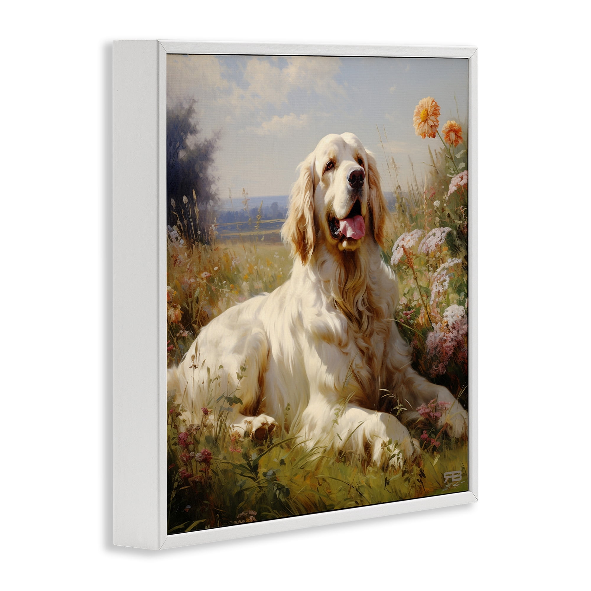 Stupell Industries Calm Golden Retriever Landscape Animals & Insects Painting White Framed Art Print Wall Art, 24 x 24