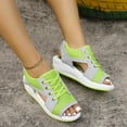 thumbnail image 4 of Xfvqtps Wedge Sandals for Women Mesh Lace up Hollow out Side Cutout Peep Toe Slip on Slingback Thick Soft Sole Beach Summer Sandals Green, 4 of 8