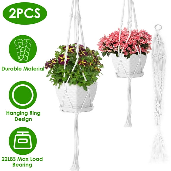 Macrame Plant Hanger, iMountek Indoor Outdoor Hanging Planter Shelf Hanging Baskets for Plant, Boho Bohemian Home Decor, in Box, for Succulents, Cacti, Herbs(2pcs)