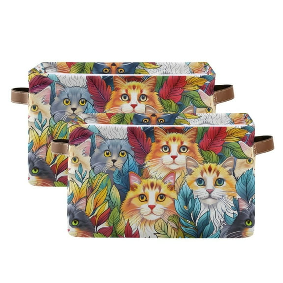 Ryvnso Cute Lovely Cat Storage Basket Large Bin Foldable Boxes Toys Organizer 14.2x10.2x8.3in 2 PCs