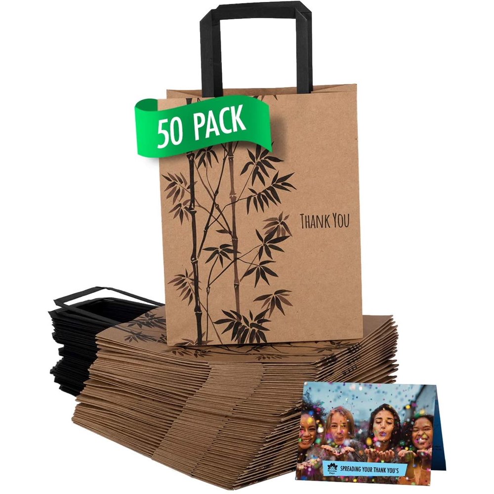 Bags 50 Pcs Thank You Gift Bags, Medium (10'x8'), Paper Shopping Bags