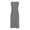 thumbnail image 4 of Meichang Womens Eyelet Dresses V Neck Button Sleeveless Dresses Solid Color Loose Fit Flowy Midi Dresses Summer Casual Dresses with Pockets Gray L, 4 of 5
