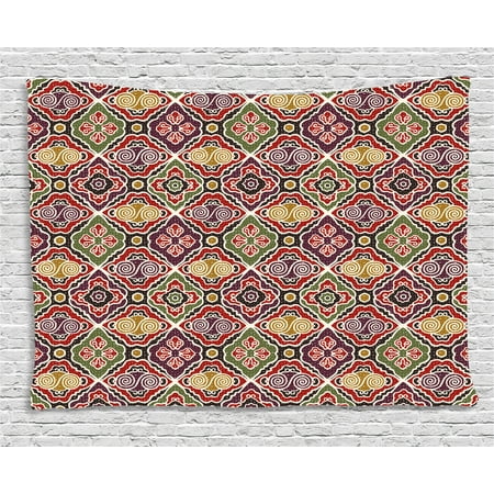 Japanese Tapestry, Traditional Antique Motifs Eastern Exotic Pattern Asian Accents Vintage Oriental, Wall Hanging for Bedroom Living Room Dorm Decor, 60W X 40L Inches, Multicolor, by