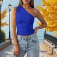 thumbnail image 6 of Ankishi Off the Shoulder Crop Top Sleeveless Asymmetrical Half Shoulder Tank Top Ruched Slim Fit Shirts for Vacation, 6 of 7