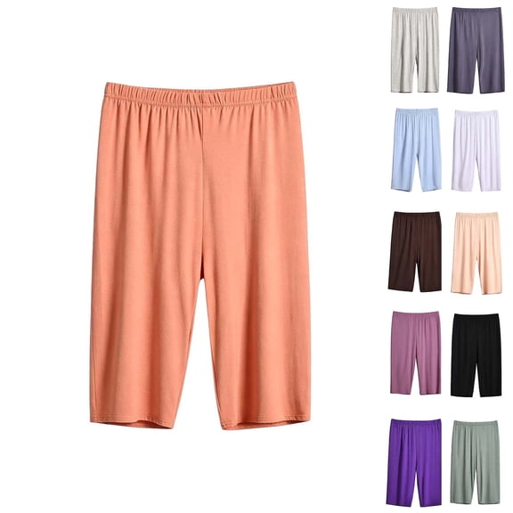 Feancey Women's Long Pajama Shorts Modal Soft Knee Length Sleep Shorts Elastic Waist Casual Bermuda Pj Shorts Breathable Comfy Lounge Bottoms Beige XXL