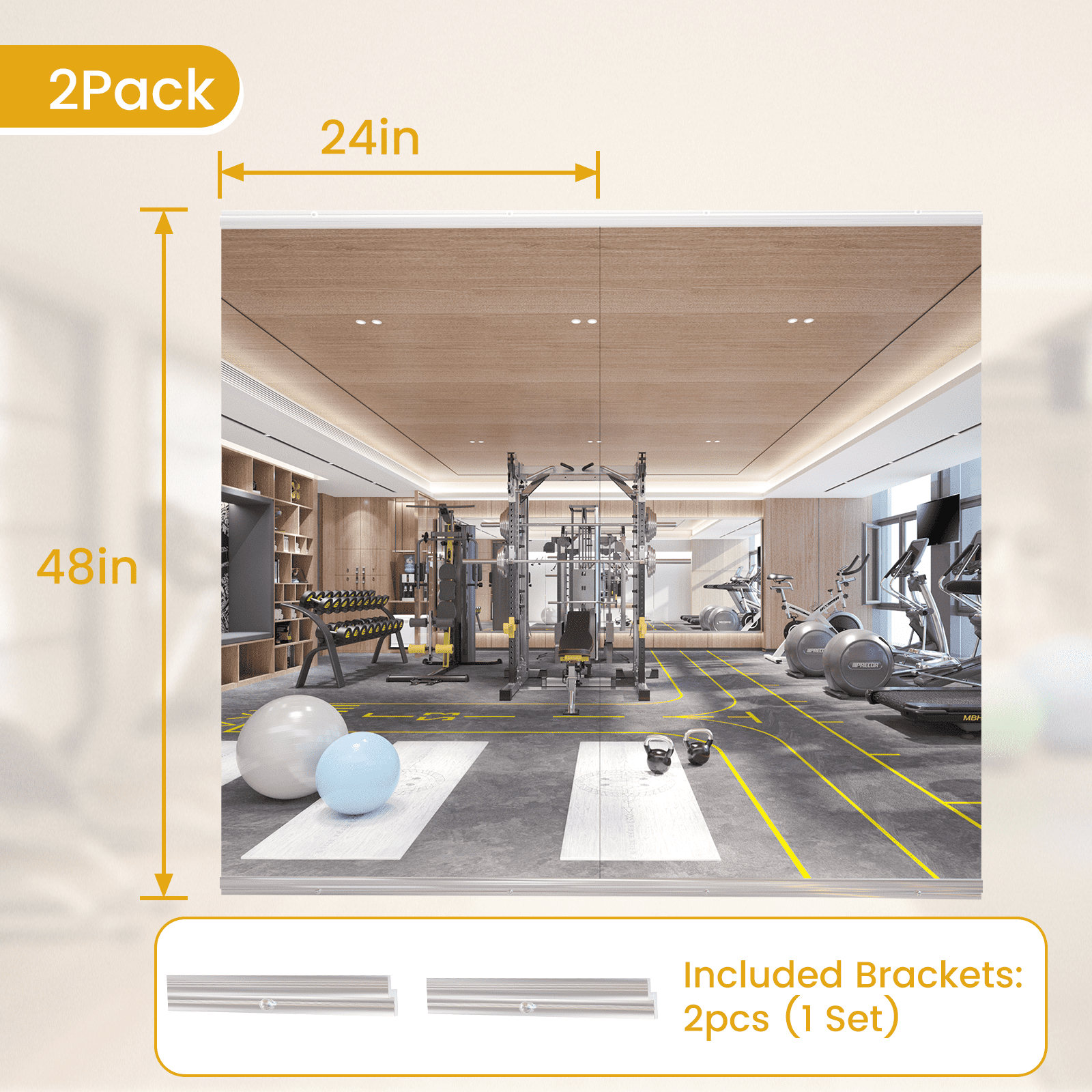 Swafrrt Home Gym Fitness Mirror Wall Mirror, 48X24 inch-2PCS, Tempered Glass Frameless Full Length Mirror Yoga Mirror