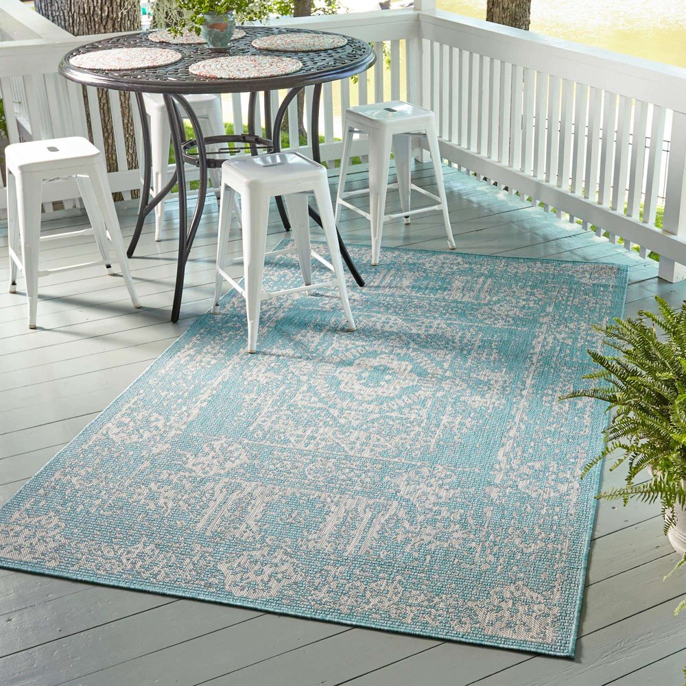 Unique Loom 9' x 12' Blue Outdoor Rug