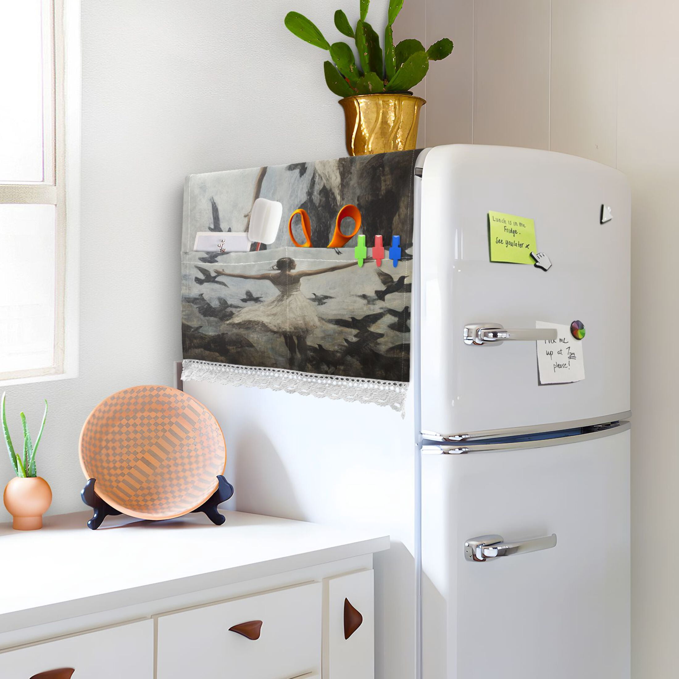 Doves Of Peace and GirlsWasher and Dryer Covers Dust-Proof and Oil Resistant Fridge Cover with 4 Storage Pockets Washing Machine Top Cover for Laundry Kitchen Home 51.2 x 22 In