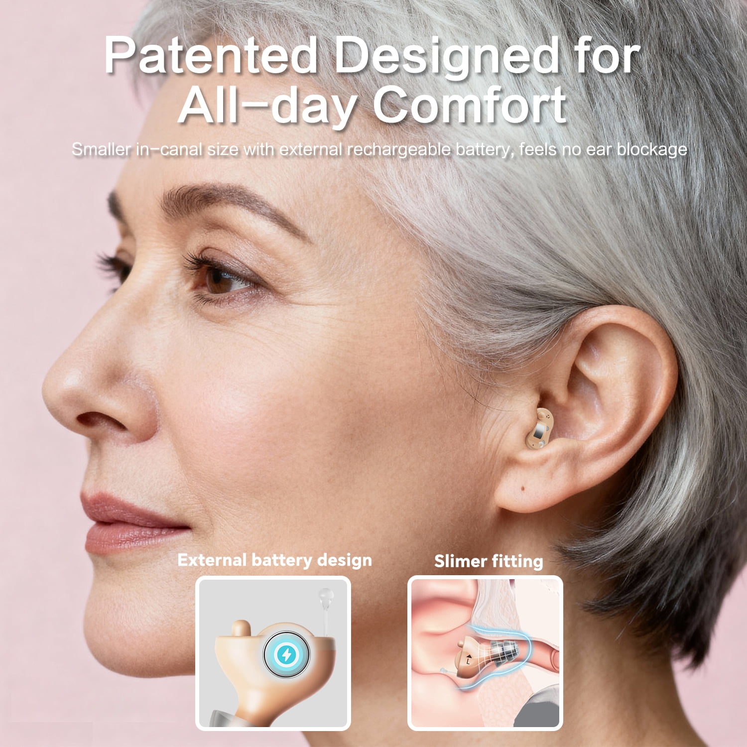 iBstone Nova Hearing Aids for Seniors, Rechargeable, OTC, with Noise Cancelling, Beige, Pair