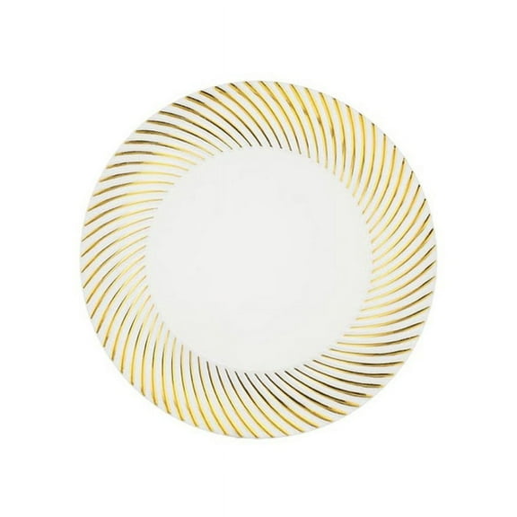 Plexware Collection 10 1/4" White w/ Gold Swirl Border Plastic Banquet Plates *Case of 120*