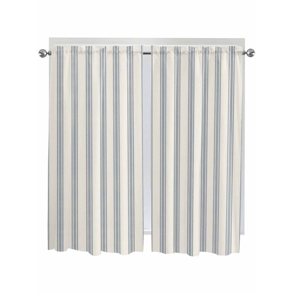 Bedroom Curtains 63 Inches length, Blue Striped Window Treatment Curtain Drapes, Modern Stripes Farmhouse Rod Pocket Curtain Panels for Living Room Kitchen, 42"x63", 2 Panels