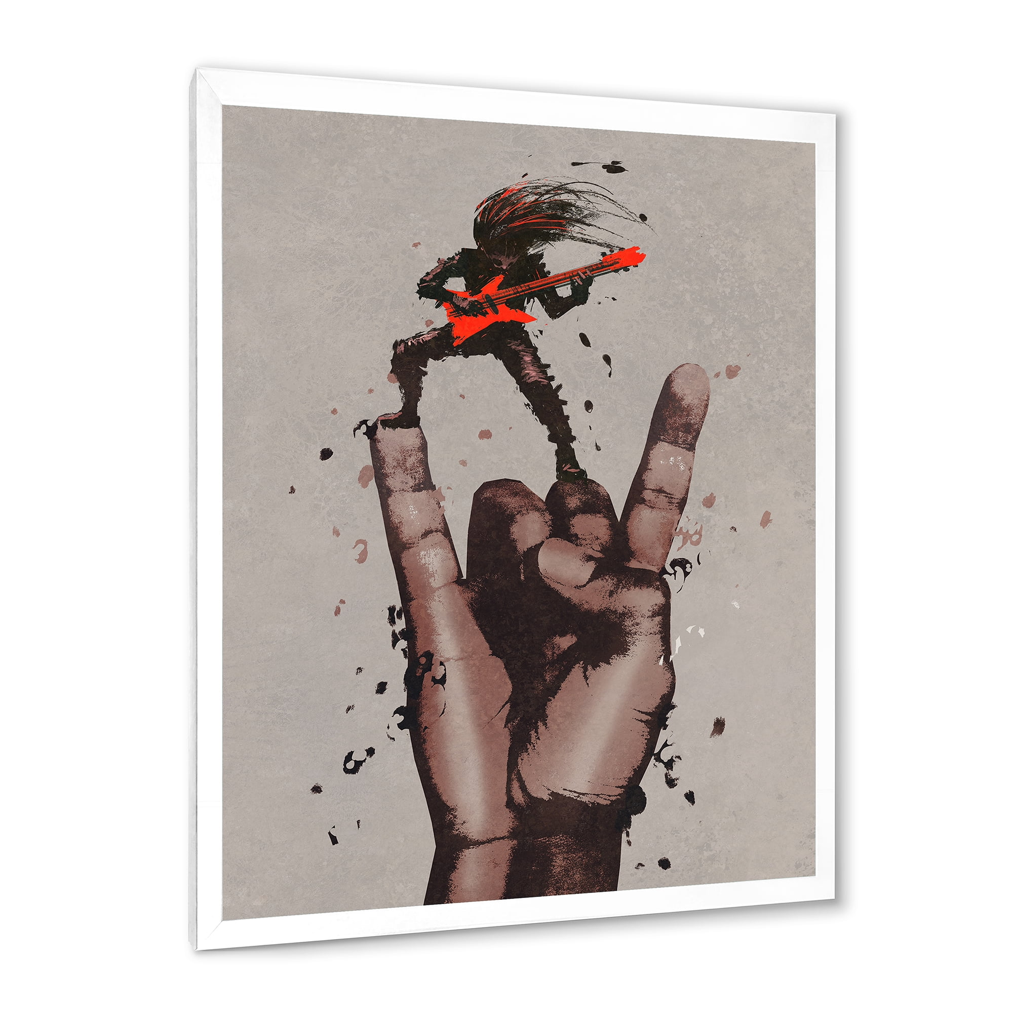 Designart 'The Guitarist On Rock and Roll Sign' Modern Framed Art Print