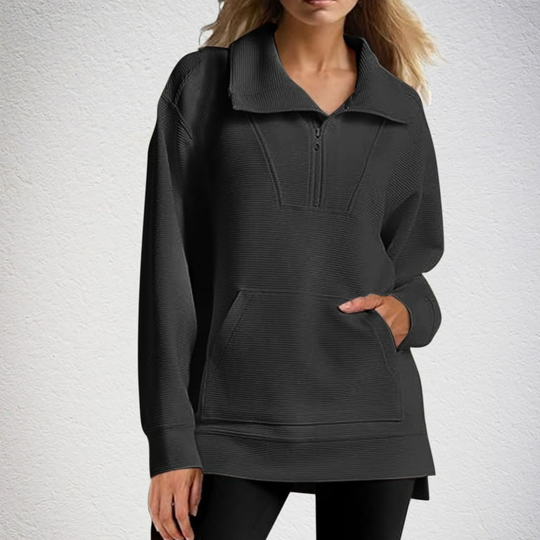 トップス juvyy JUUYY Women's 1/4 Zipper Sweatshirt Long Sleeve Lapel Casual