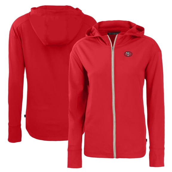 Women's Cutter & Buck Scarlet San Francisco 49ers Throwback Daybreak Eco Recycled Half-Zip Hoodie