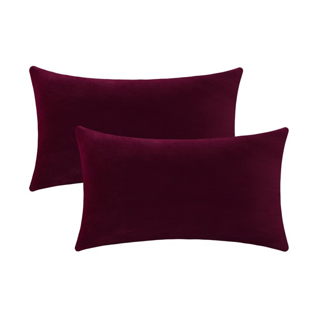 Juego de 2 fundas de almohada lumbar de terciopelo Jeneoo de 30 x 50 cm, color burdeos