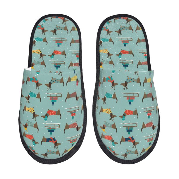 Fotbe Dachshund Dog Puppy Pantuflas Peludas para Mujer con Estampado, Zapatillas de Peluche, Zapatos de Invierno para Casa, Uso Interior y Exterior-Medium