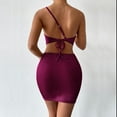 thumbnail image 5 of Wycnly Dresses for Women Party Club Sexy Cut-out Bodycon One Shoulder Strap Mini Dresses Slash Neck Sleeveless Color Patchwork Summer Short Formal Dress Wine s, 5 of 6