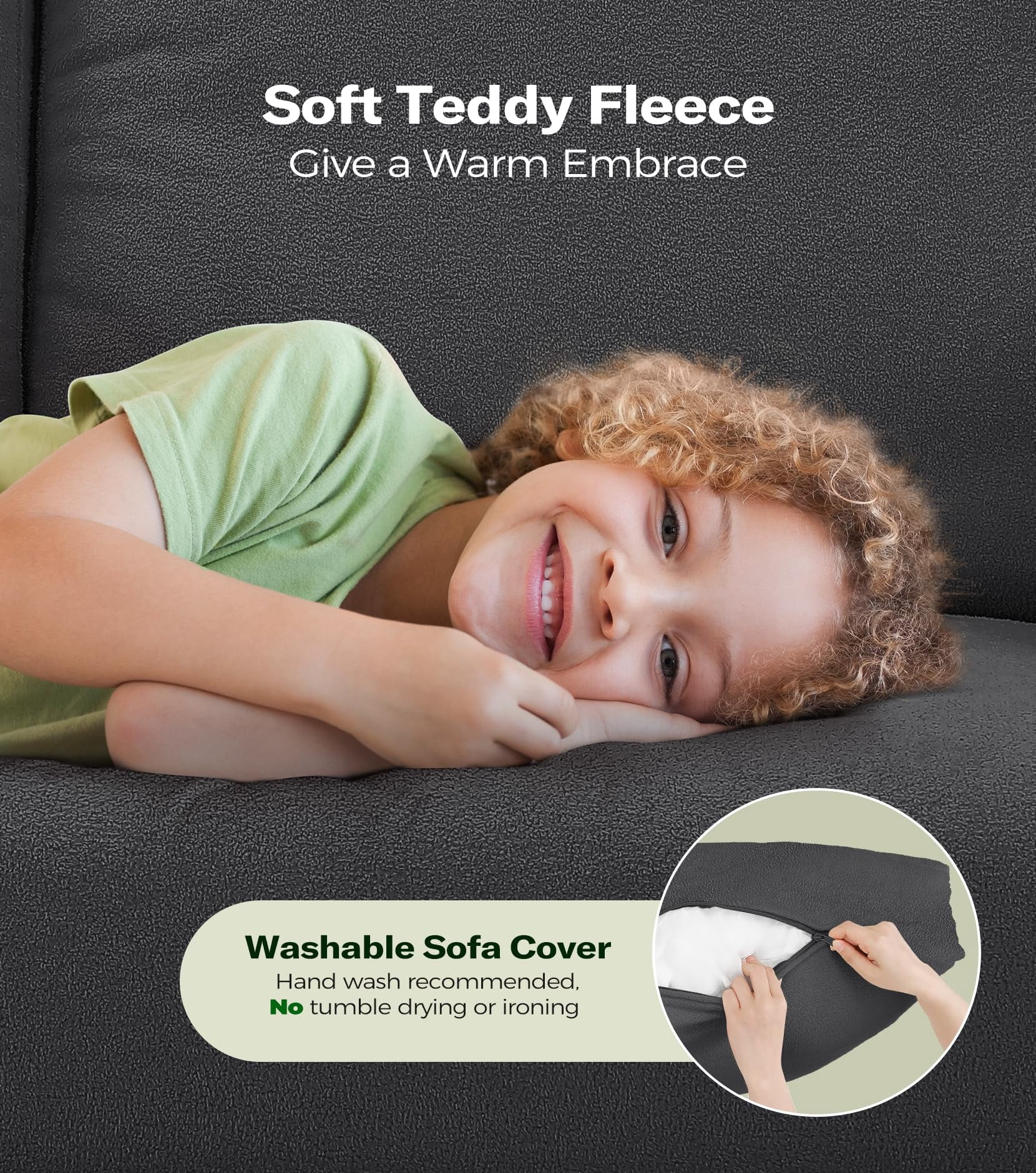 Welzona 51" Teddy Fabric Loveseat Sofa, Small 2-Seater Couch for Small Spaces, Tool-Free Assembly, Grey