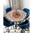 thumbnail image 5 of nqOlkjepod Orange Boho Round Tablecloth, Fitted Table Cover with Elastic for 36"-44" Round Tables, Oriental Ethnic Southwest Geometric Flower Table Cloth Outdoor Dinning Party Waterproof Tablecloths, 5 of 6