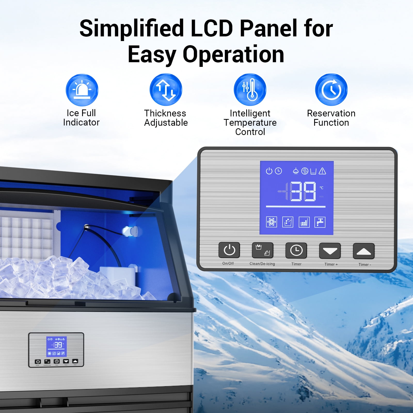 Joreek Commercial Ice Maker, 450Lbs/24H Under Counter Ice Maker Machine, 120Lbs Storage Bin, Adjustable Thickness Settings, Self-Cleaning, Ideal for Home Bar Cafe Restaurants