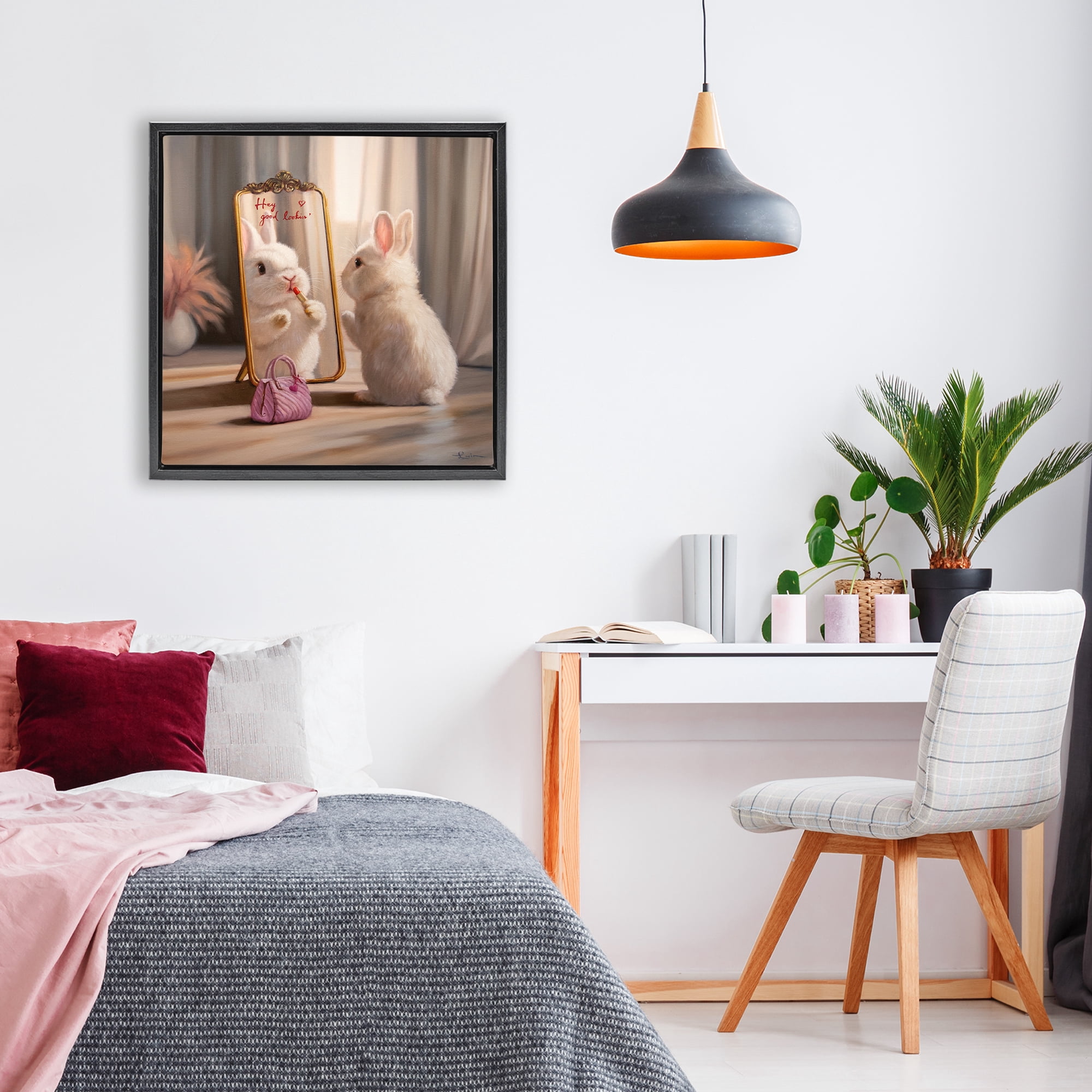 Stupell Industries Final Touch Makeup Bunny Black Framed Floater Canvas Wall Art, design by Lucia Heffernan