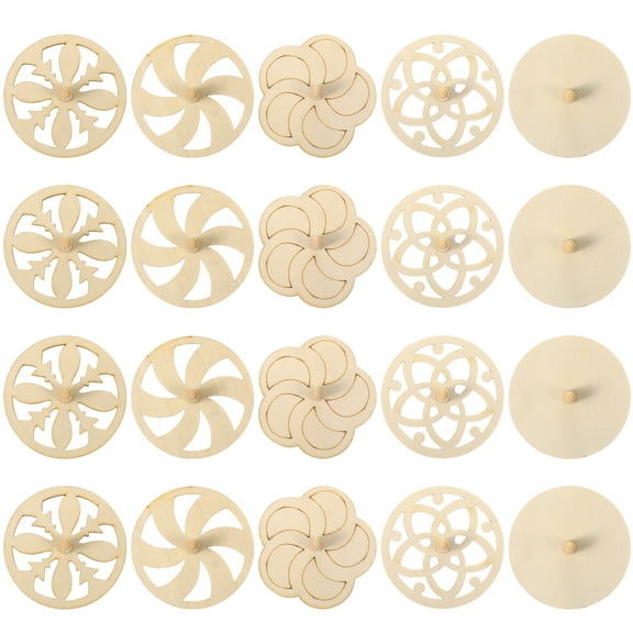Melantax Set of 20 blank wooden spinning tops for children to color