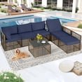 thumbnail image 3 of 7 Piece Outdoor Sectional Sofa Set with Adjustable Backrest,All-Weather Patio Furniture with Washable Cushions,Thick Cushion & Coffee Table for Garden, Porch, Poolside, Brown/Blue, 3 of 9