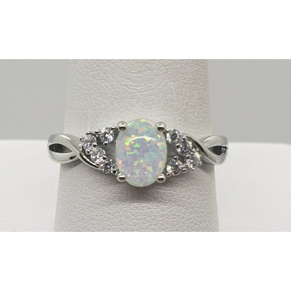 Size 10, White Fire Opal Topaz Sterling Silver Ring