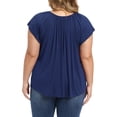 thumbnail image 3 of GRACE & GRANDEUR Women's Plus Size St. Patrick's Day Summer Blouse Pleated Curved Hem Ruffle Sleeve Round Neck Dressy Loose Tops 2X Dark Blue, 3 of 5
