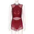 thumbnail image 2 of Ocealan Women's Shiny Latin Dance Dress Fringe Salsa Cha-Cha Rumba Ballroom Costume Cocktail Belly Burgundy S, 2 of 6