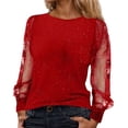 thumbnail image 2 of Long Sleeve Shirts For Women Loose Fit Casual Top Sheer Mesh Yoke Round Neck For Comfort Casual Tee Tops, 2 of 4