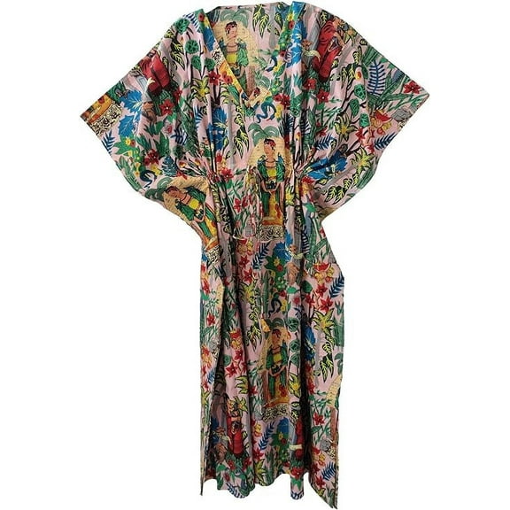 RAJBHOOMI HANDICRAFTS Women Cotton Kaftan- Indian Handmade Cotton Printed Kaftan for Women Coverups Dress Plus Size Caftan