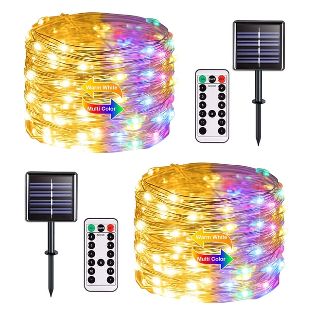 Guirnalda de luces solares JMEXSUSS, paquete de 2, 100 LED, 10 m, que cambian de color