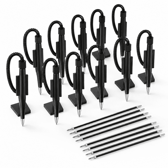 12 Pack Secounter Pens With Chain And Adhesive Base Refills Included