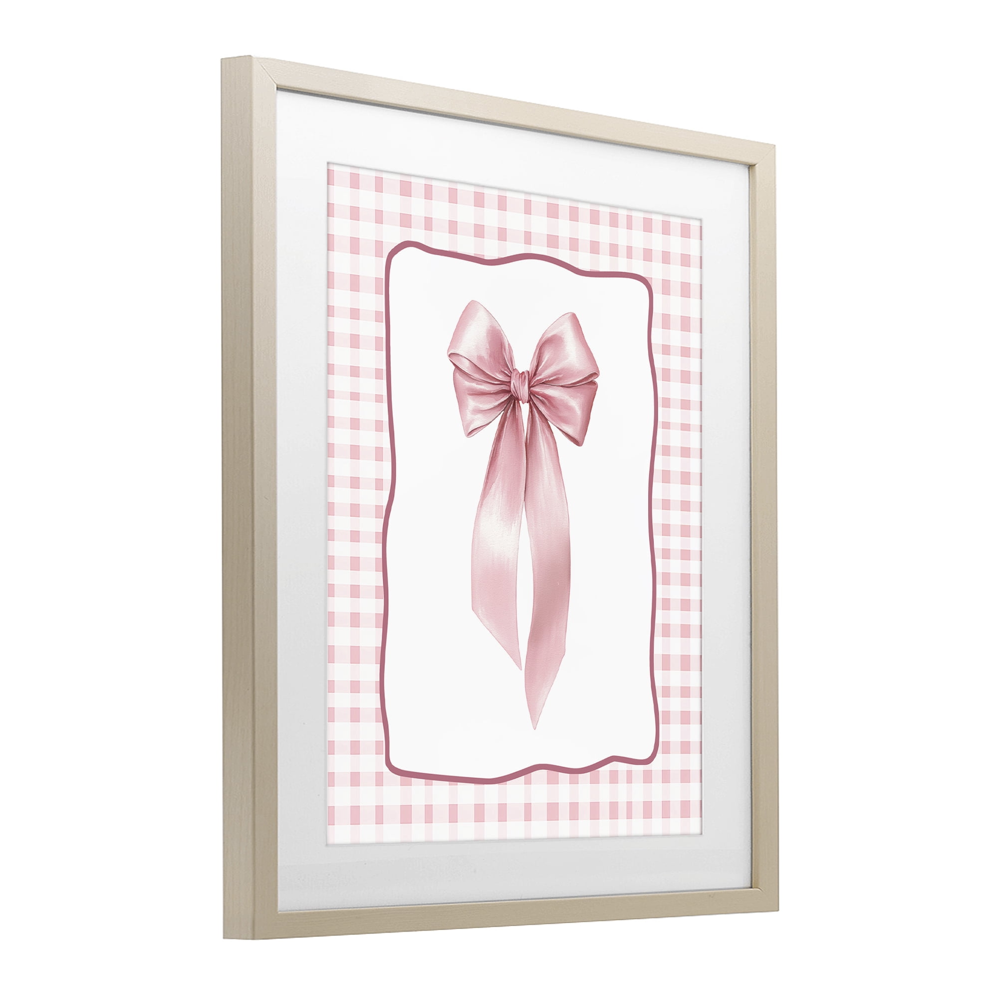 Stupell Industries Pink Gingham Ribbon Birch Framed Print Under Glass, design by Christine Simpson Art