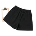 thumbnail image 6 of Bbyeadc Cotton Linen Shorts Women Straight Leg Bottoms Solid Color Elastic Waist Soft Shorts Casual Bermuda,Black(S), 6 of 6