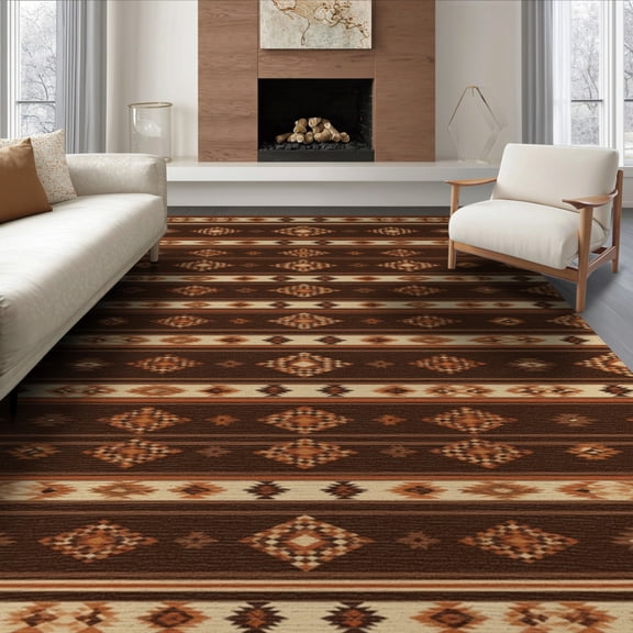 ODIKA 8'x10' Washable Area Rug Non-Slip Chair-Friendly Mat Waffle Southwestern Boho Tweed Stripes Checkered Durable Door for Dining Room, Large Office, Lounge