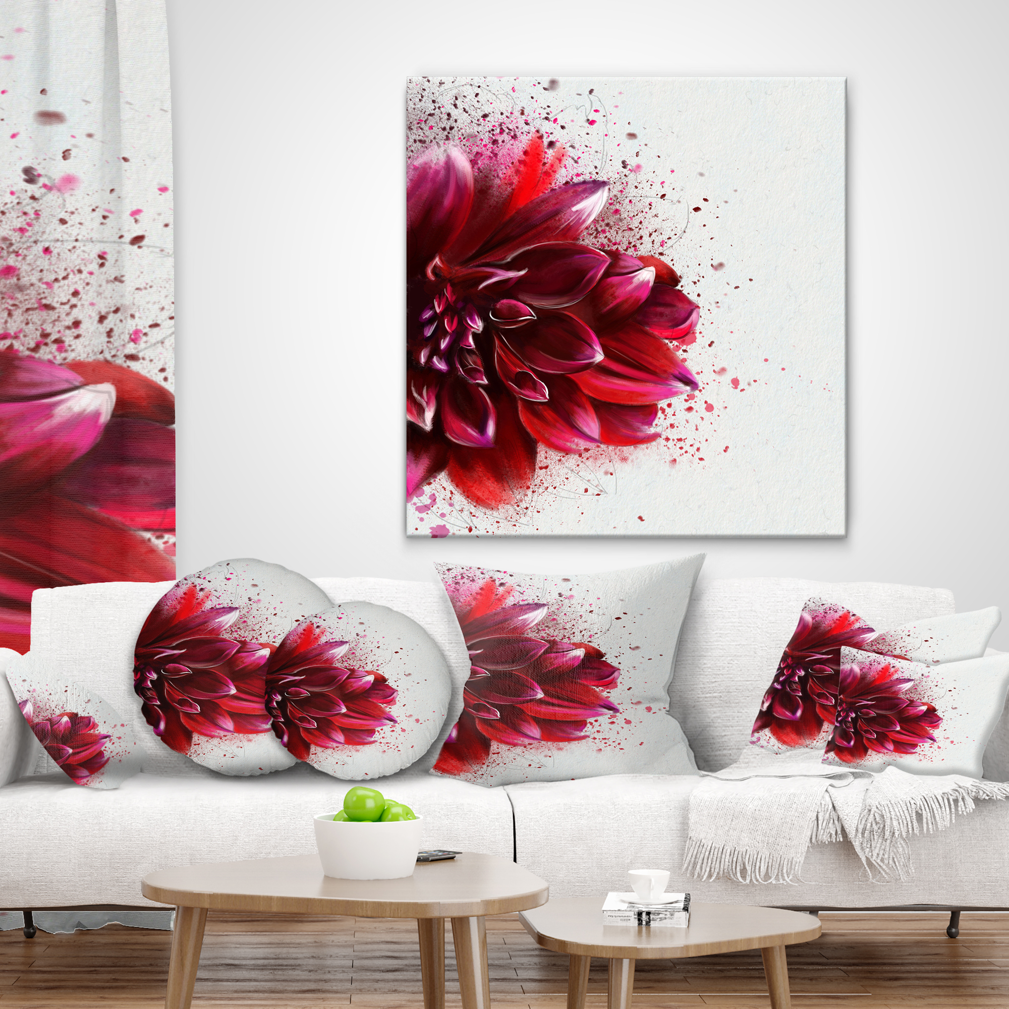 Designart Dark Red Watercolor Rose Flower - Floral Throw Pillow - 18x18