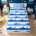 thumbnail image 3 of meiyoeat Blue Stripe Ocean Shark Silhouette Twin Sheets for Men Women Boys, Coastal Sea Wildlife Bedding, Blue White, 3pcs, 1 Flat Sheet, 1 Fitted Sheet and 1 Pillowcase, 3 of 6