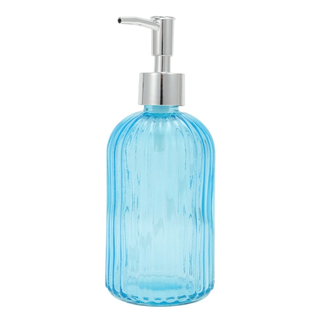 Dispensador de Jabón Vertical de Rayas Duradero 1 Pc 13.53oz Tono Azul Plateado