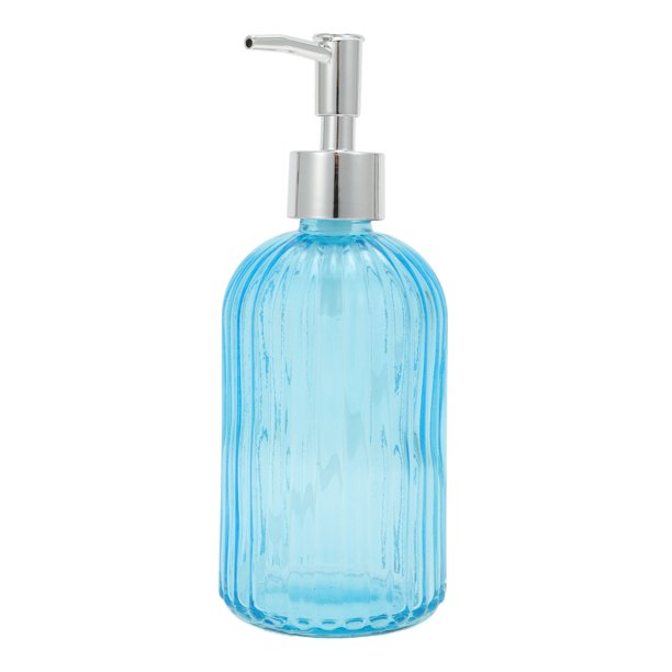 Dispensador de Jabón Vertical de Rayas Duradero 1 Pc 13.53oz Tono Azul Plateado