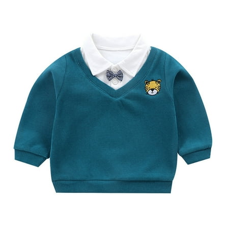 

Little Boys Long Sleeve Gentleman Cute Cartoon Patchwork Bowknot Sweater Blouse Tops Outfits Clothes