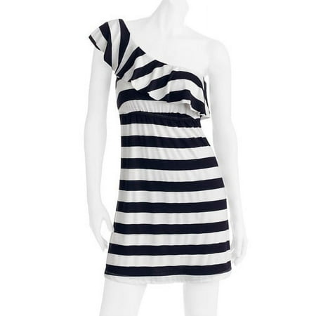 Juniors' Plus Knit One Shoulder Ruffle Dress